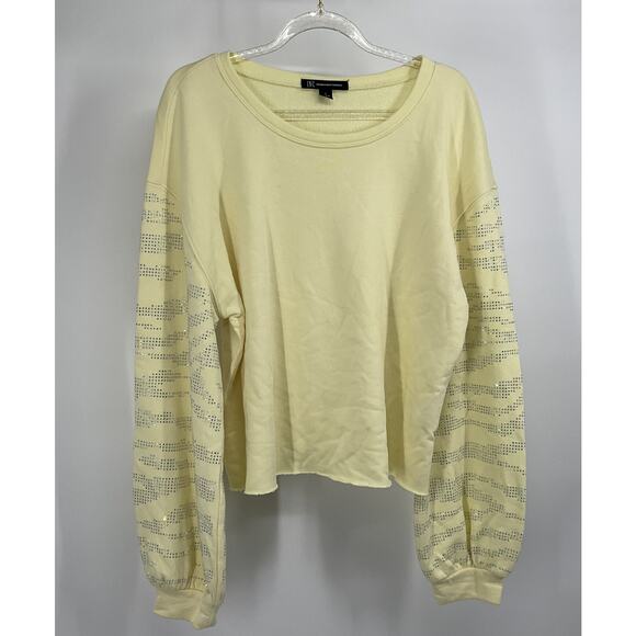 Yellow Sweatshirt Rhinestone Embellished Sleeve L Cozy Glamcore Soft Knit Y2K - Picture 1 of 8
